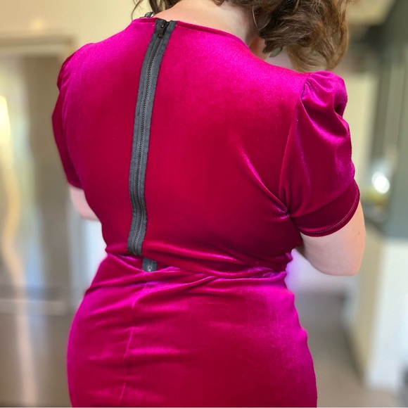 Fuchsia Crushed Velvet Dress - Picture 5 of 14